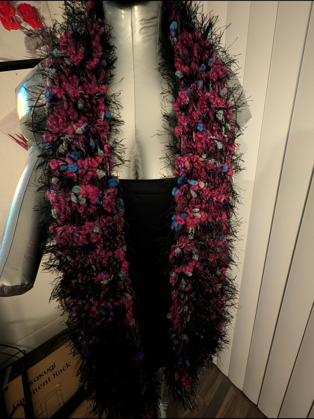 Fuzzy Knit Scarf in Berry Mix by